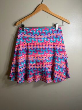 Dona Jo Colorful Geometric Ruffle Tennis Skort Sz L Athletic Pickleball
